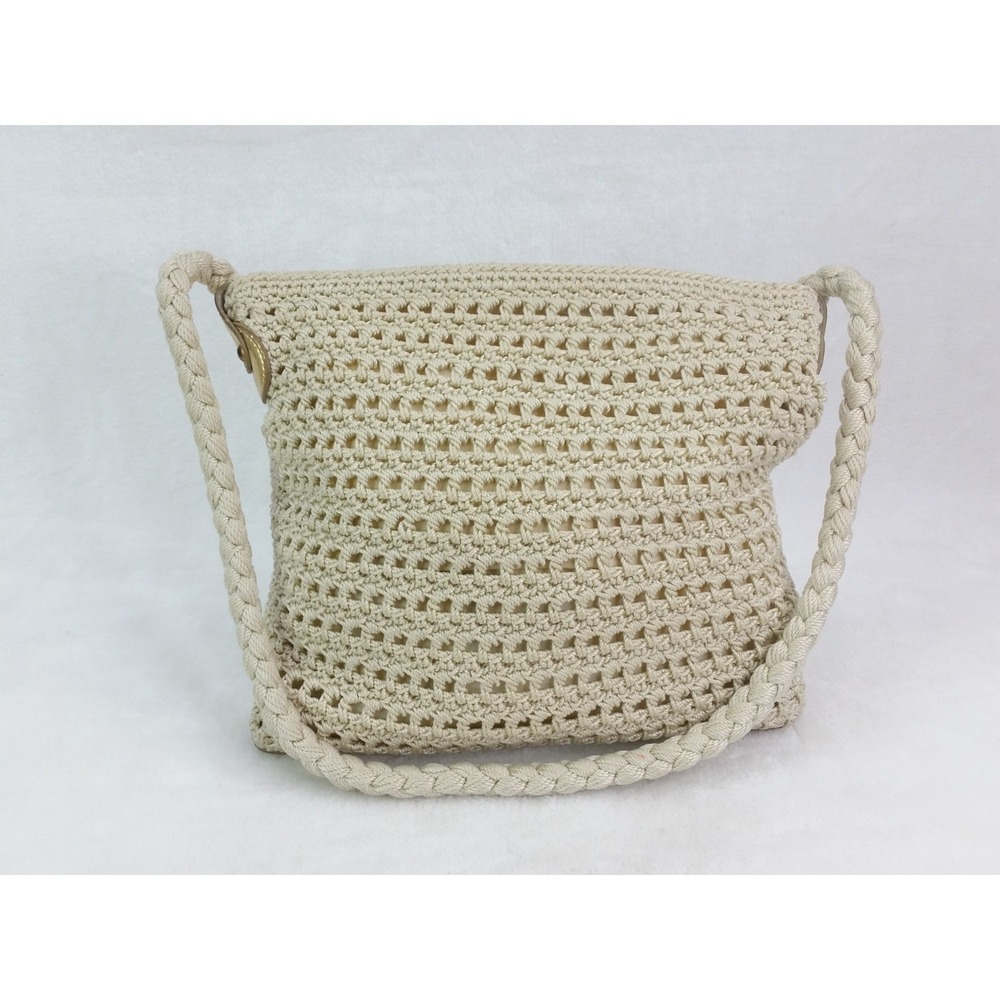 Luxy Woven Knit Bag Purse‎ Shoulder Bag Ivory Gold Cottagecore Vintage